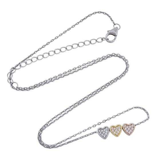 Vintage Sterling Silver 925 Triple Gold-Tone Heart Necklace 16"-18" - Picture 4 of 7